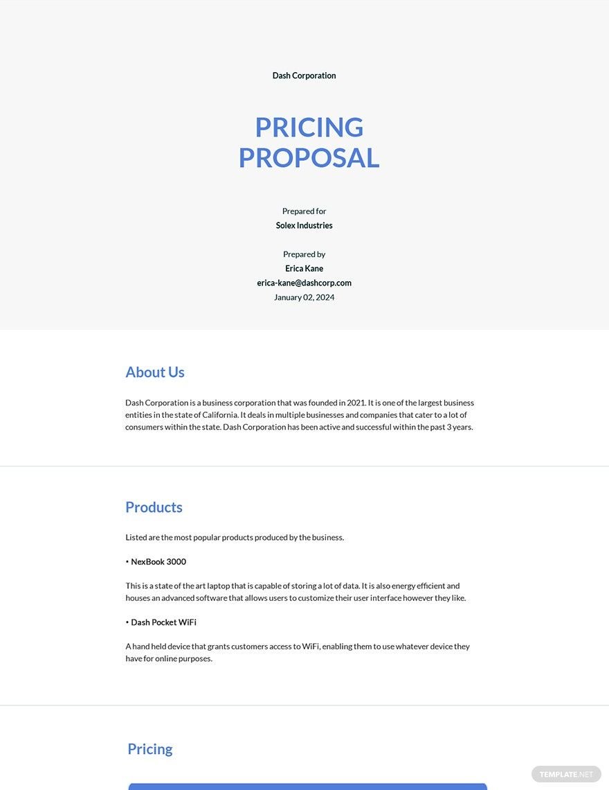 Business Pricing Proposal Template