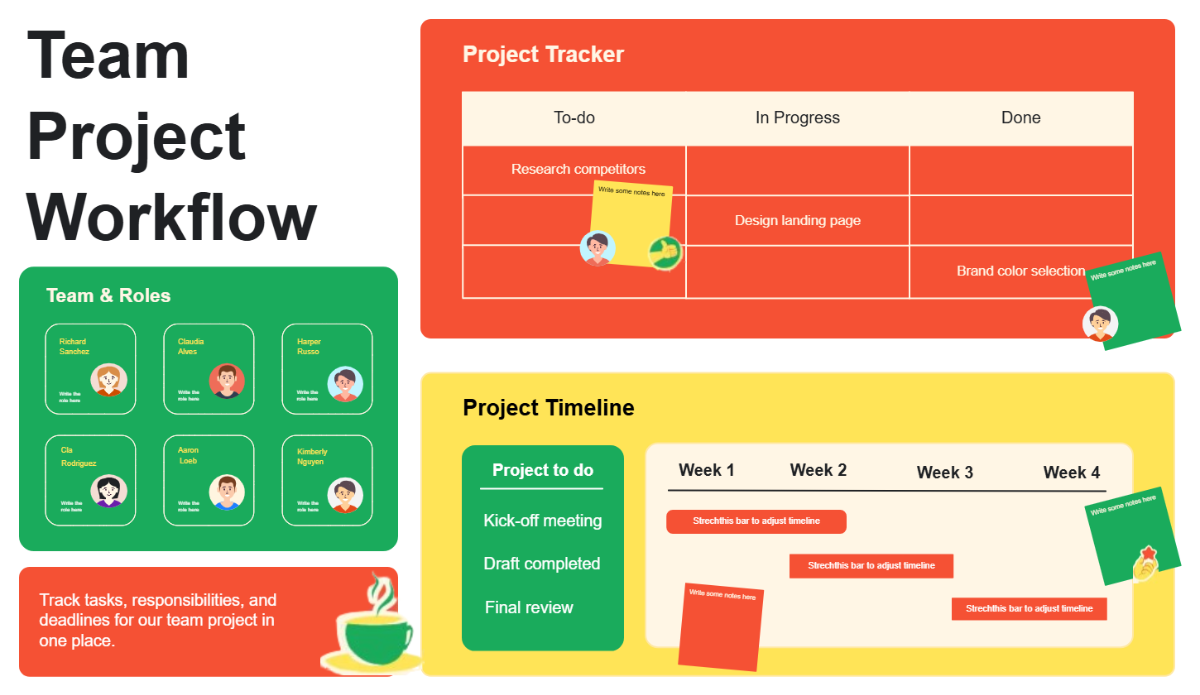 Free Orange Green and Yellow Modern Bright Team Project Workflow to Edit Online