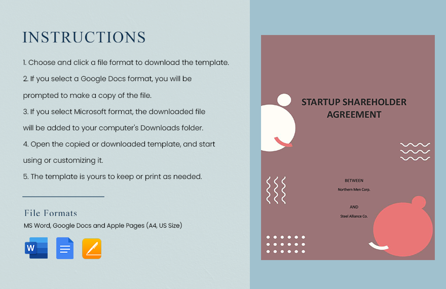Sample Shareholder Agreement for Startup Template