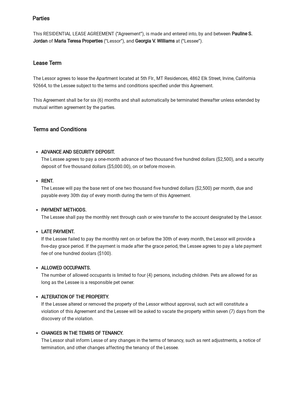 Standard Residential Lease Agreement [Free PDF] - Word