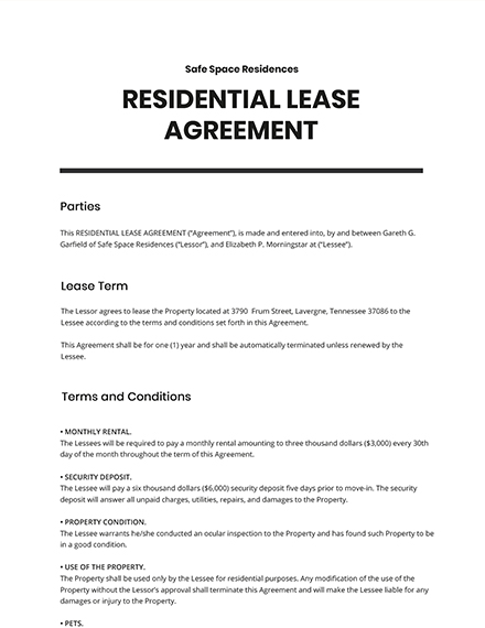 Standard Residential Lease Agreement Template - Word, Apple Pages ...