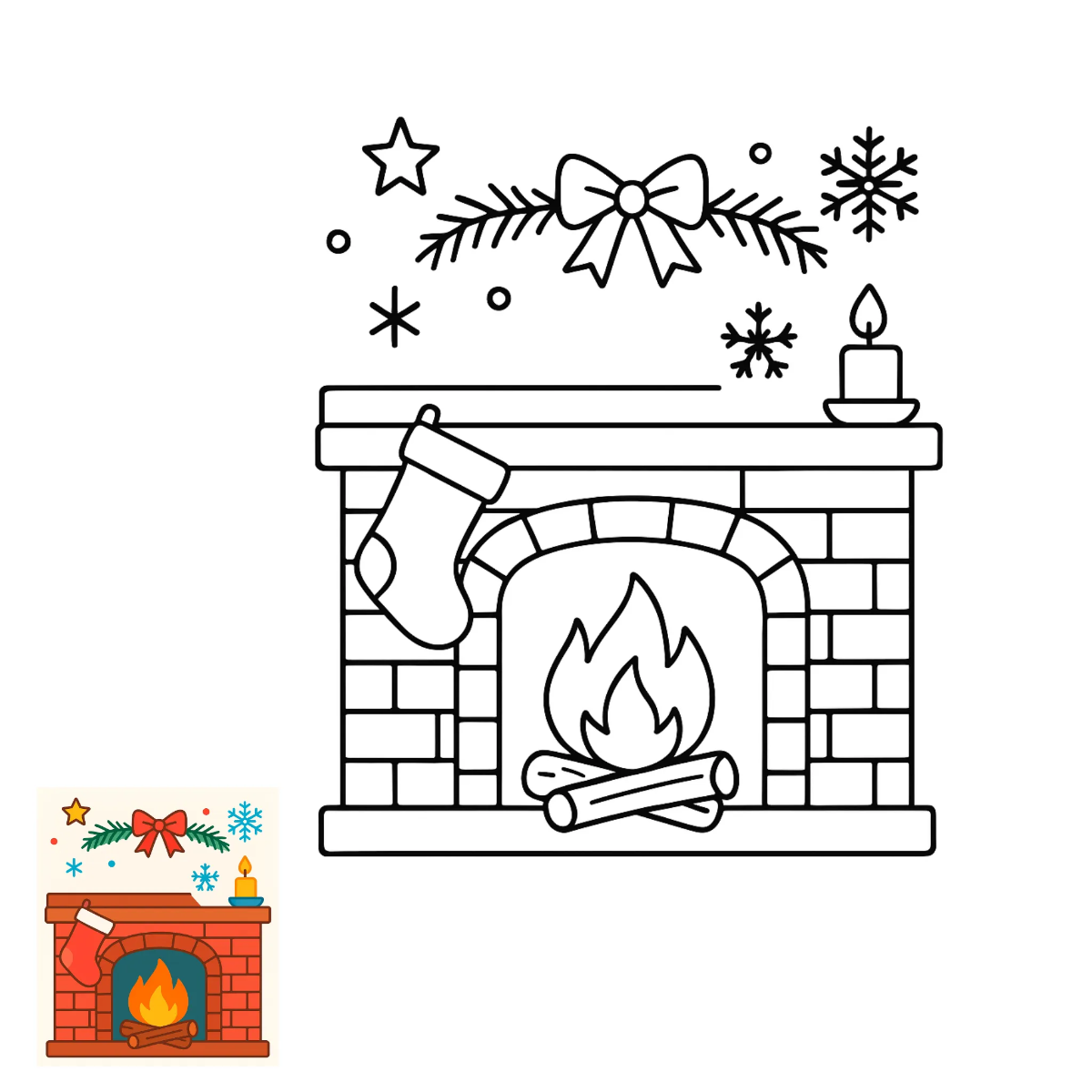 Free Cozy Fireplace Christmas Coloring Page Template to Edit Online