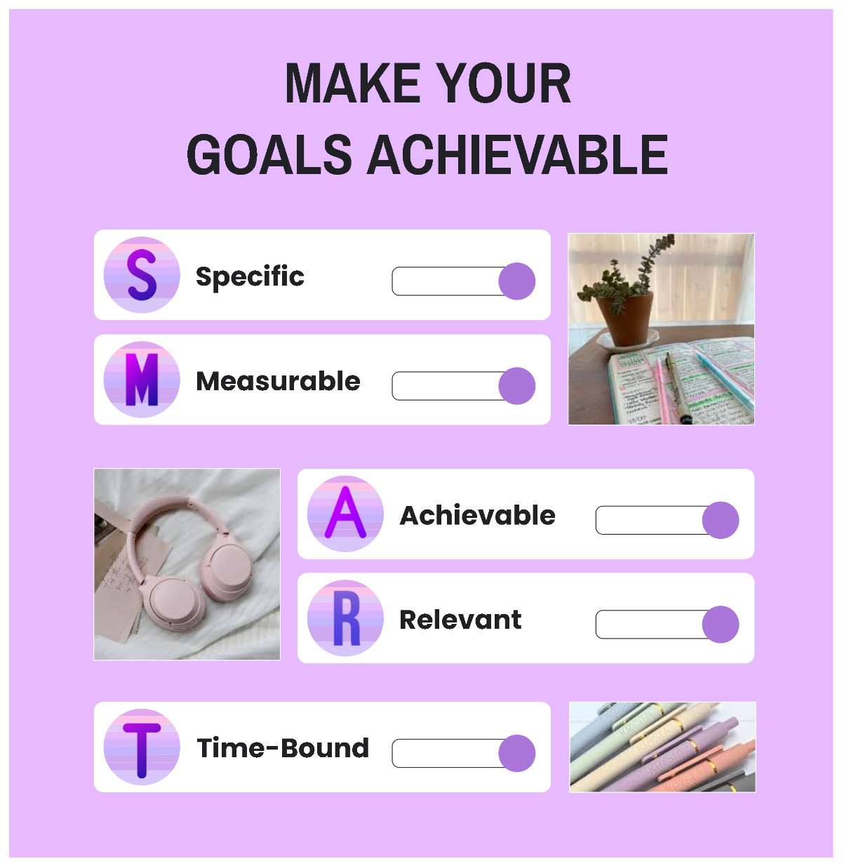 Free Purple Modern Smart Goals Motivational Template to Edit Online