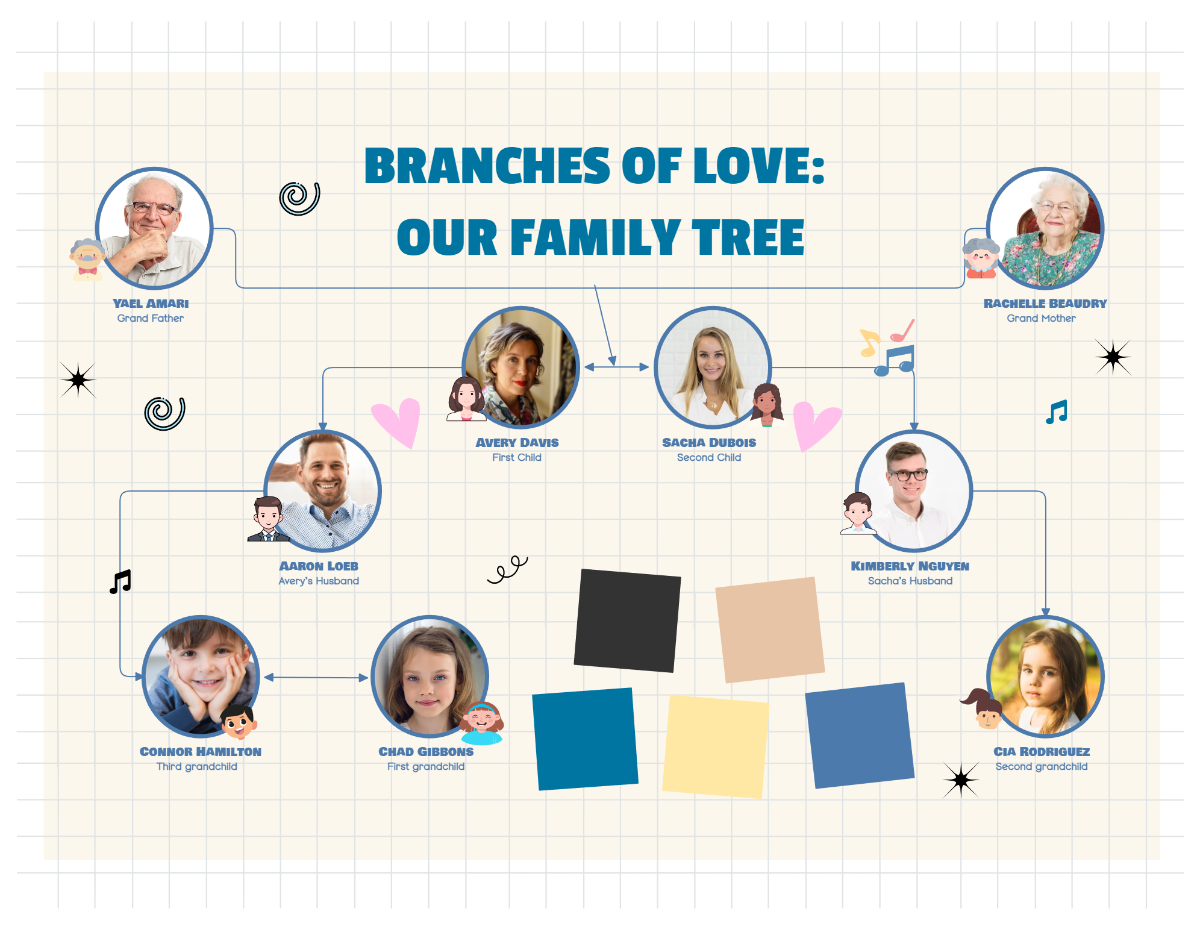 Free Blue and White Hand Drawn Family Tree to Edit Online