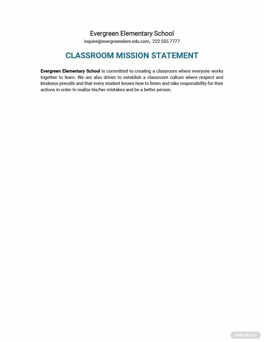 Classroom Mission Statement Template