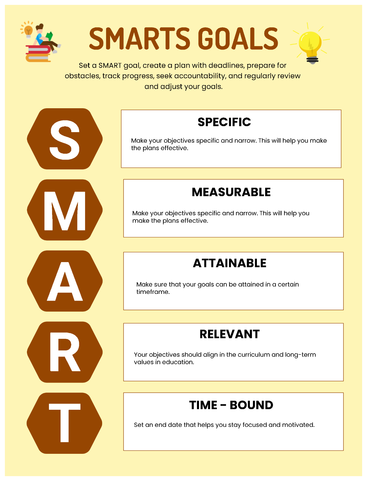 Free Smart Goals Planner Brown and Yellow Simple Style Template to Edit Online