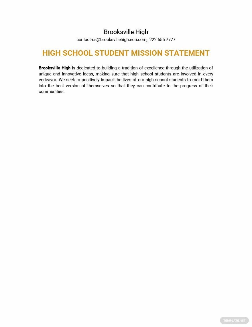 High School Student Mission Statement Template