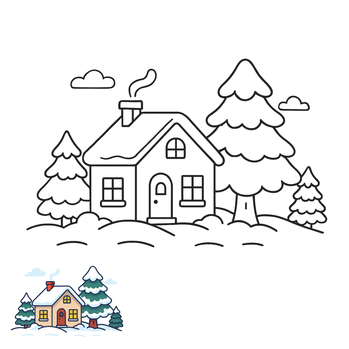 Free Snowy Village Christmas Coloring Page Template to Edit Online