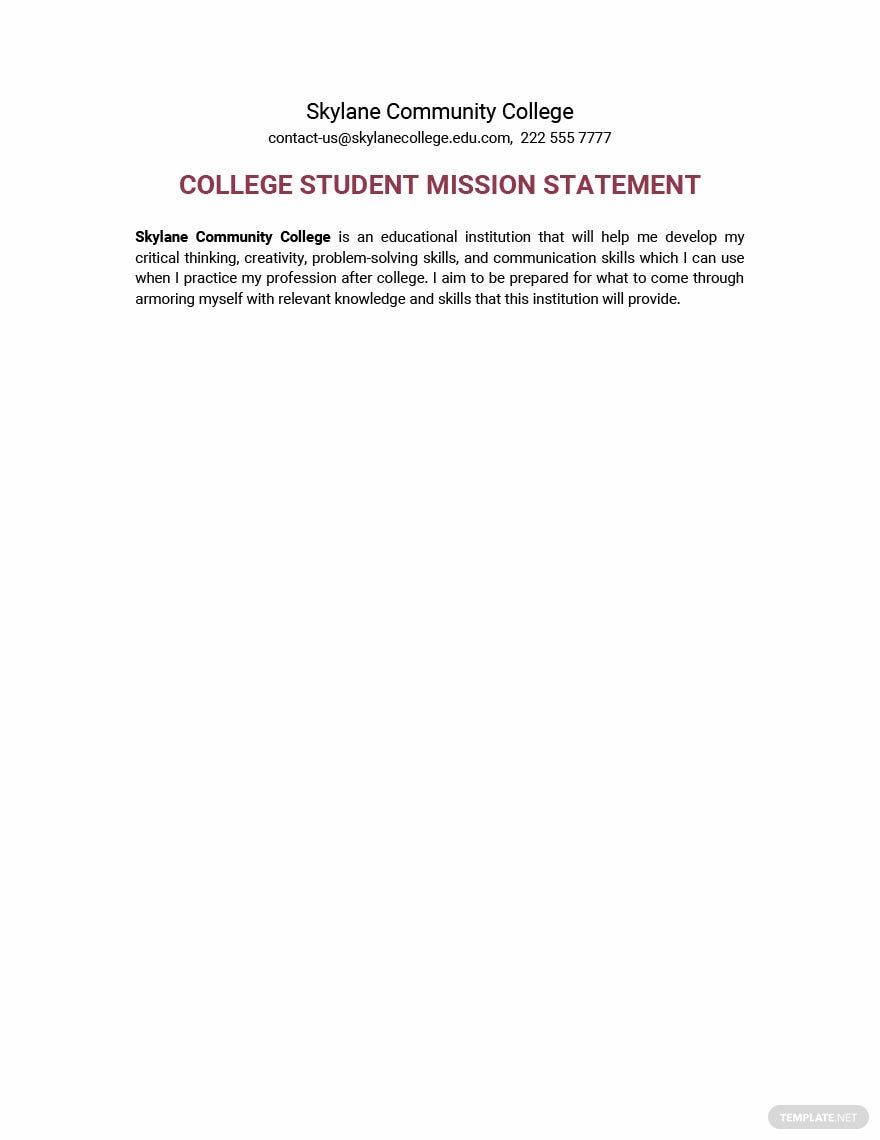 College Student Mission Statement Template - Google Docs, Word ...