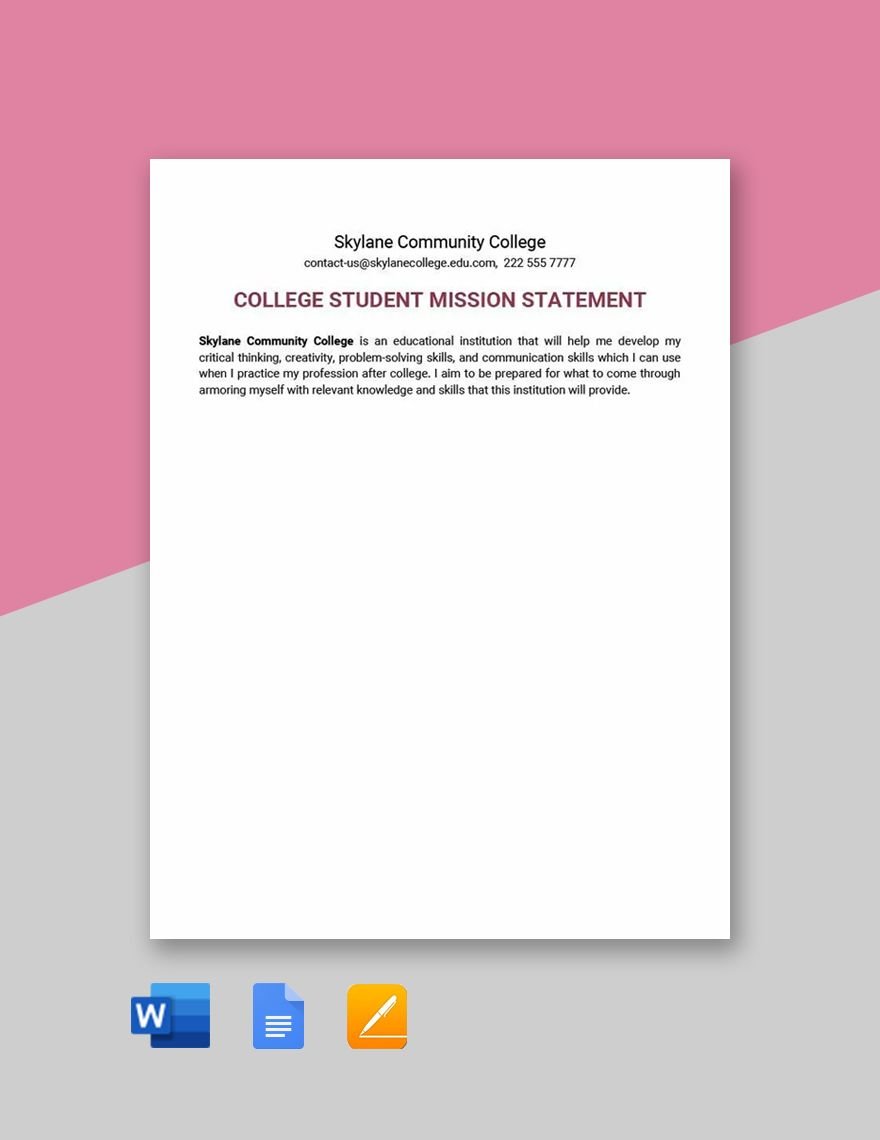 College Student Mission Statement Template