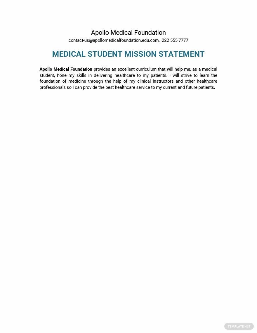 Medical Student Mission Statement Template