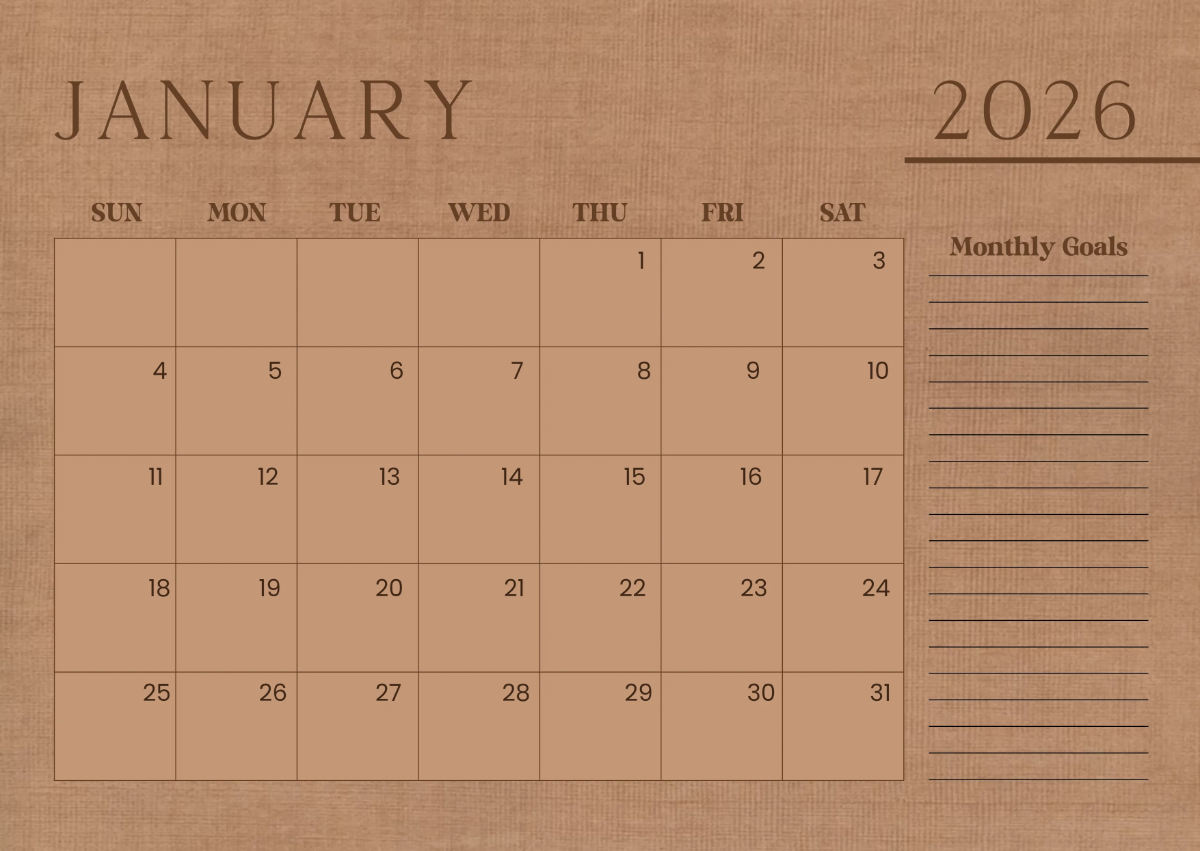 Free Simple January 2026  Calendar Template to Edit Online