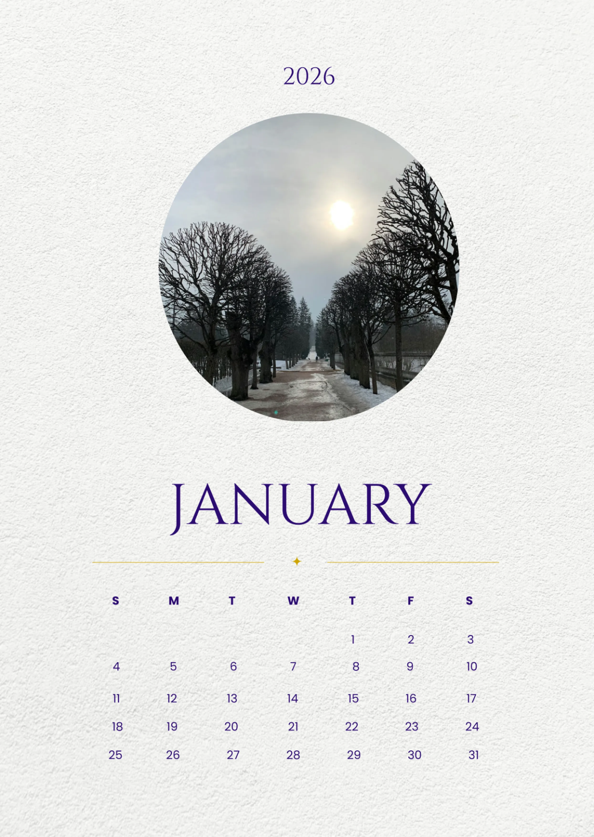 Free Elegant January 2026  Calendar Template to Edit Online