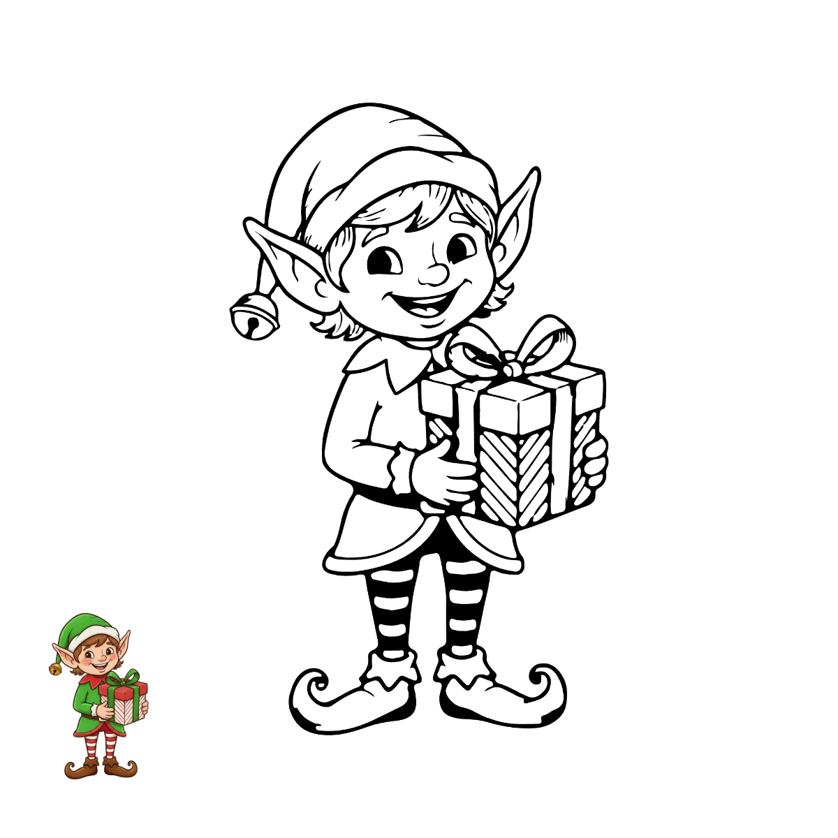 Free Elf Christmas Coloring Page Template to Edit Online