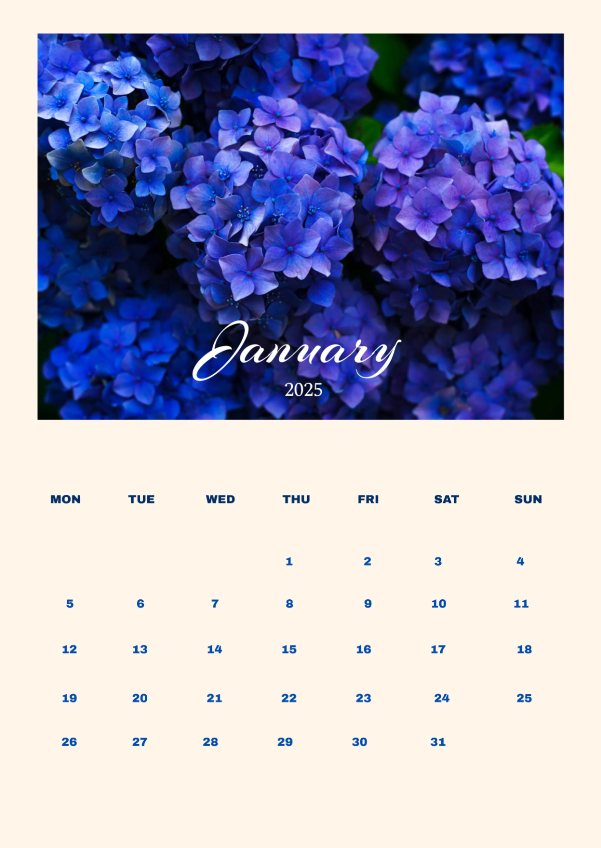 Free Floral January 2026  Calendar Template to Edit Online