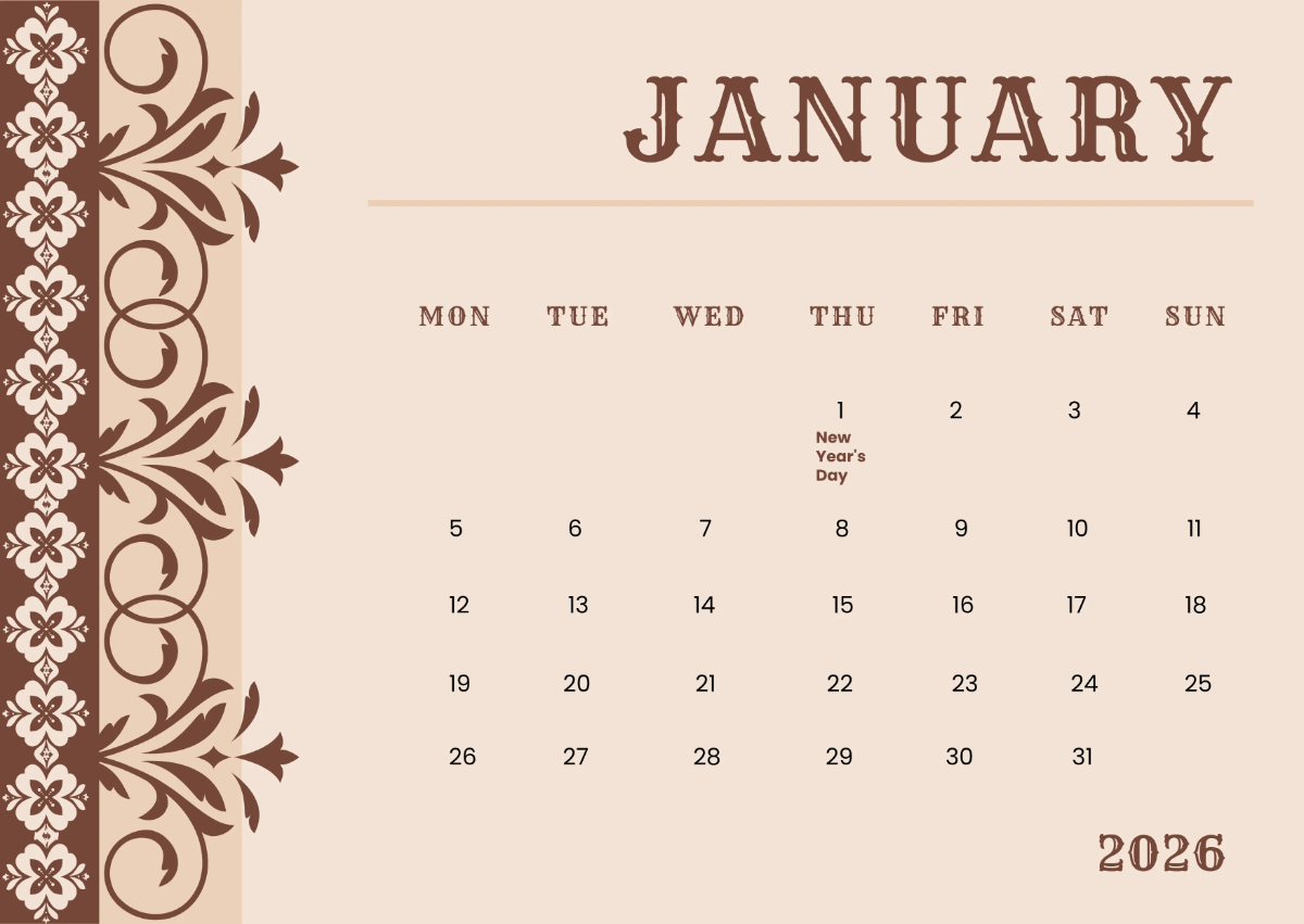 Vintage January 2026  Calendar Template