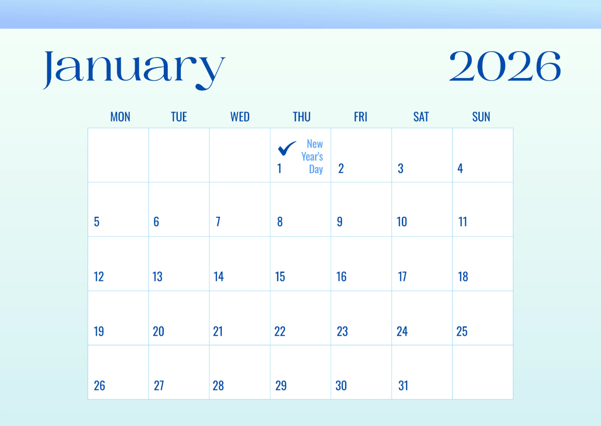 Minimalist January 2026  Calendar Template