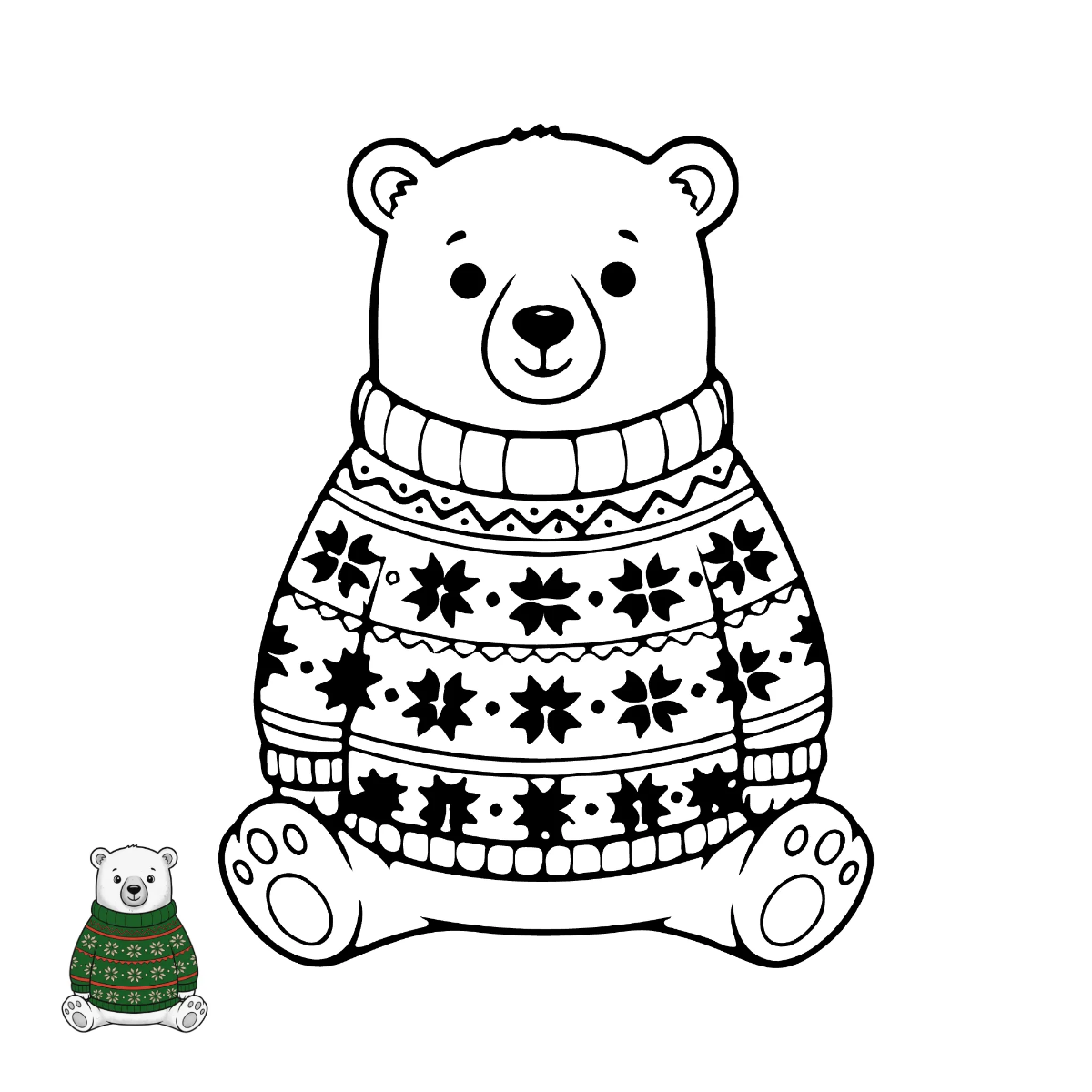 Free Polar Bear Christmas Coloring Page Template to Edit Online