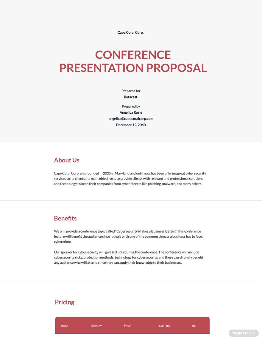 Conference Presentation Proposal Template in Word, Google Docs, Apple Pages