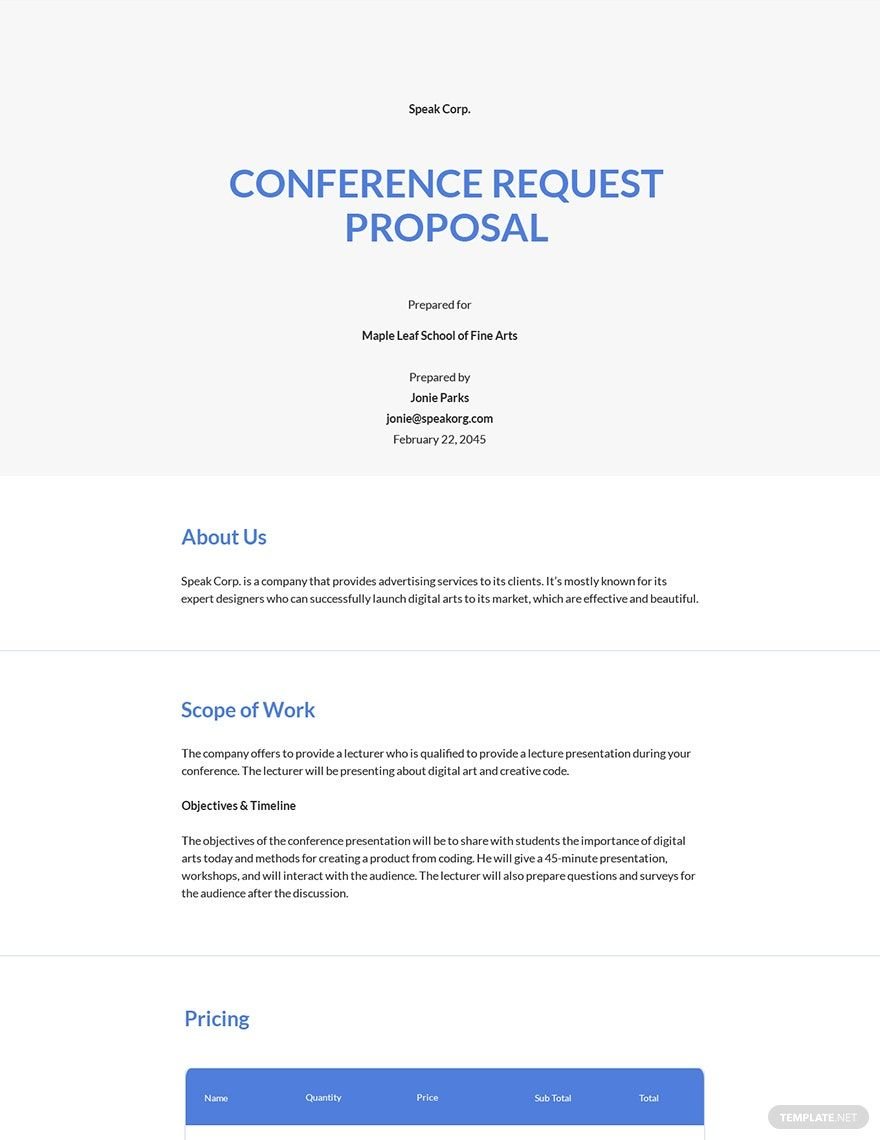 Free Conference Request for Proposal Template