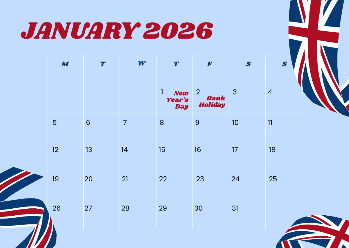 Free January 2026 UK Holidays Calendar Template to Edit Online Free January 2026 UK Holidays Calendar Template to Edit Online