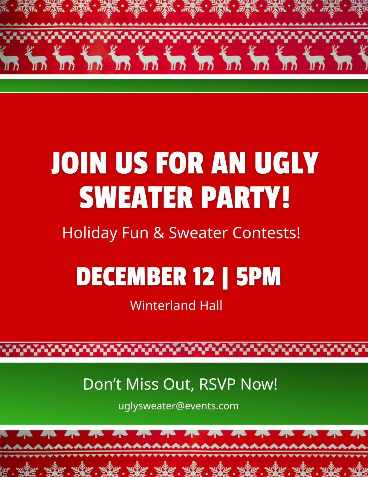 Free Ugly Sweater Holiday Party Flyer Template to Edit Online