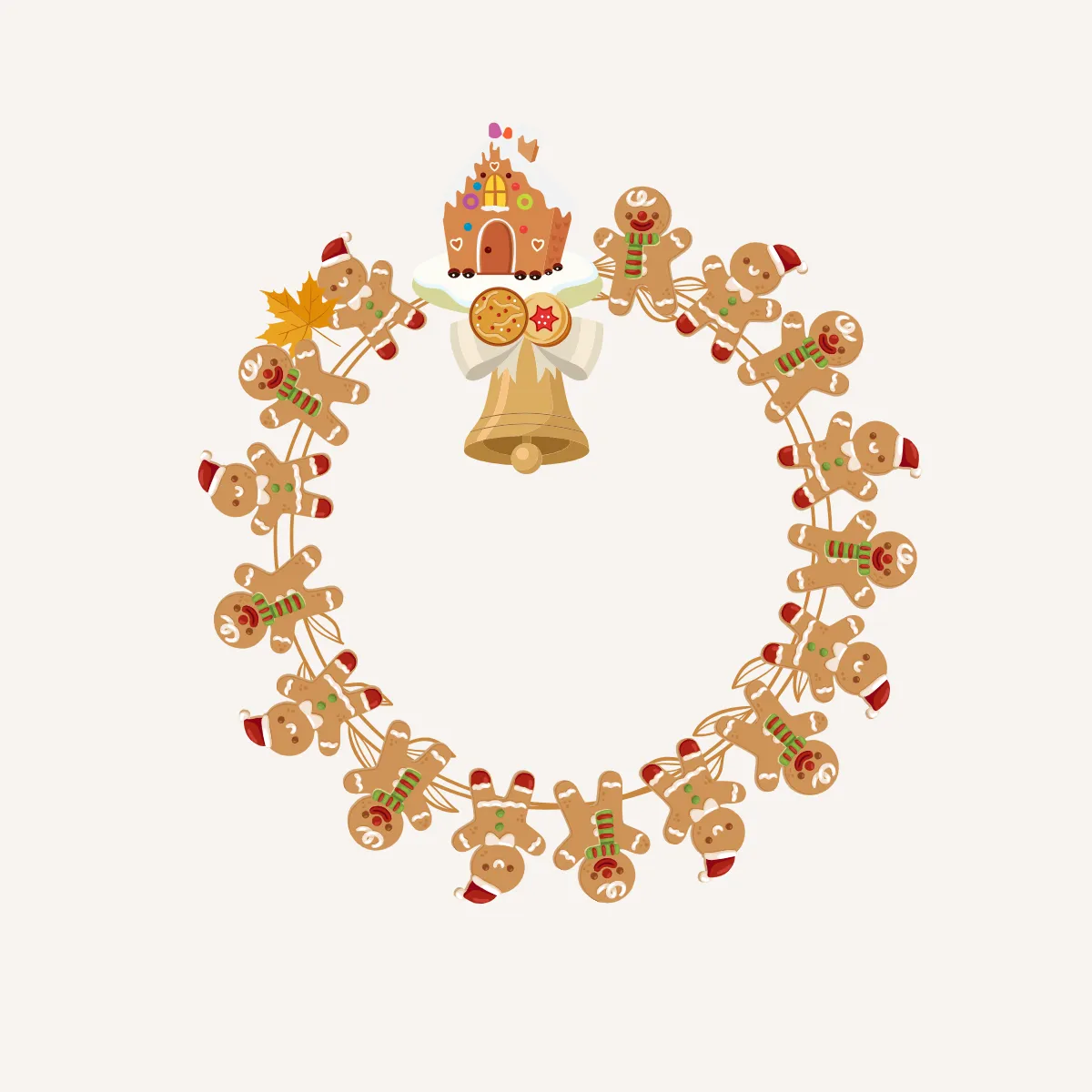 Free Gingerbread Man Christmas Wreath Clipart Template to Edit Online