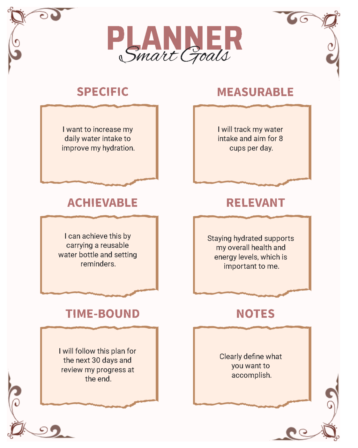 Free Pink and Brown Aesthetic Vintage Smart Goals Planner Template to Edit Online