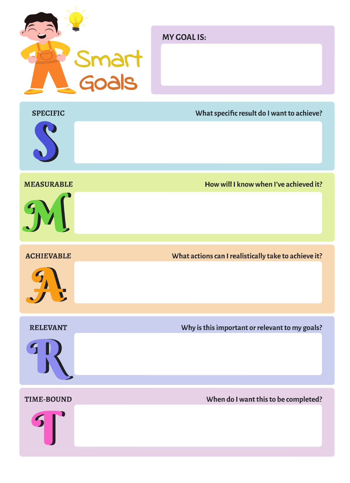 Free Fun SMART Goal Setting Worksheet Template to Edit Online