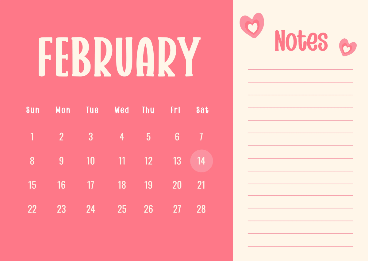 Free February 2026 Notes Calendar Template to Edit Online Free February 2026 Notes Calendar Template to Edit Online
