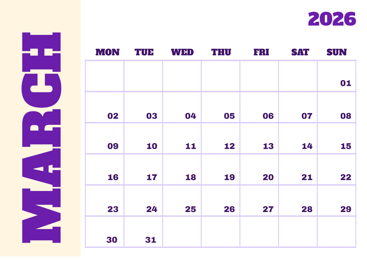Free March 2026 Office Desk Calendar Template to Edit Online