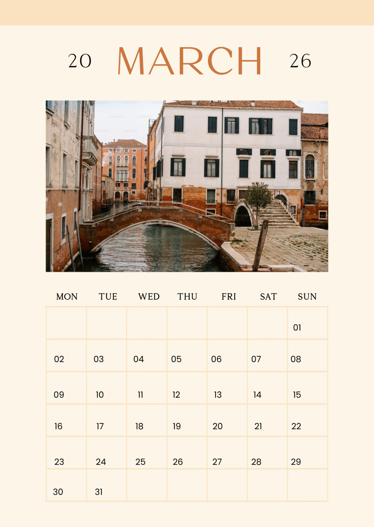 Free Minimalist March 2026 Calendar Template to Edit Online