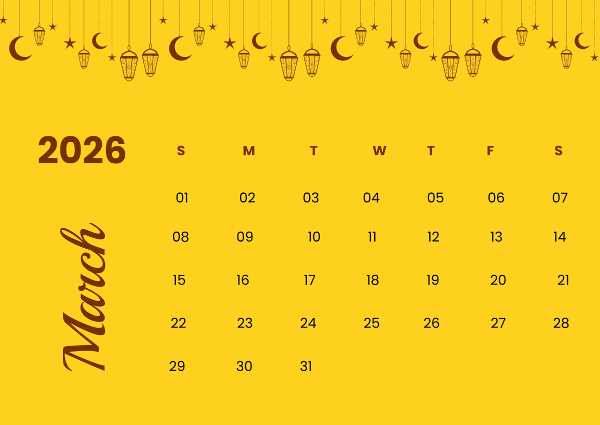Free Islam March 2026 Calendar Template to Edit Online