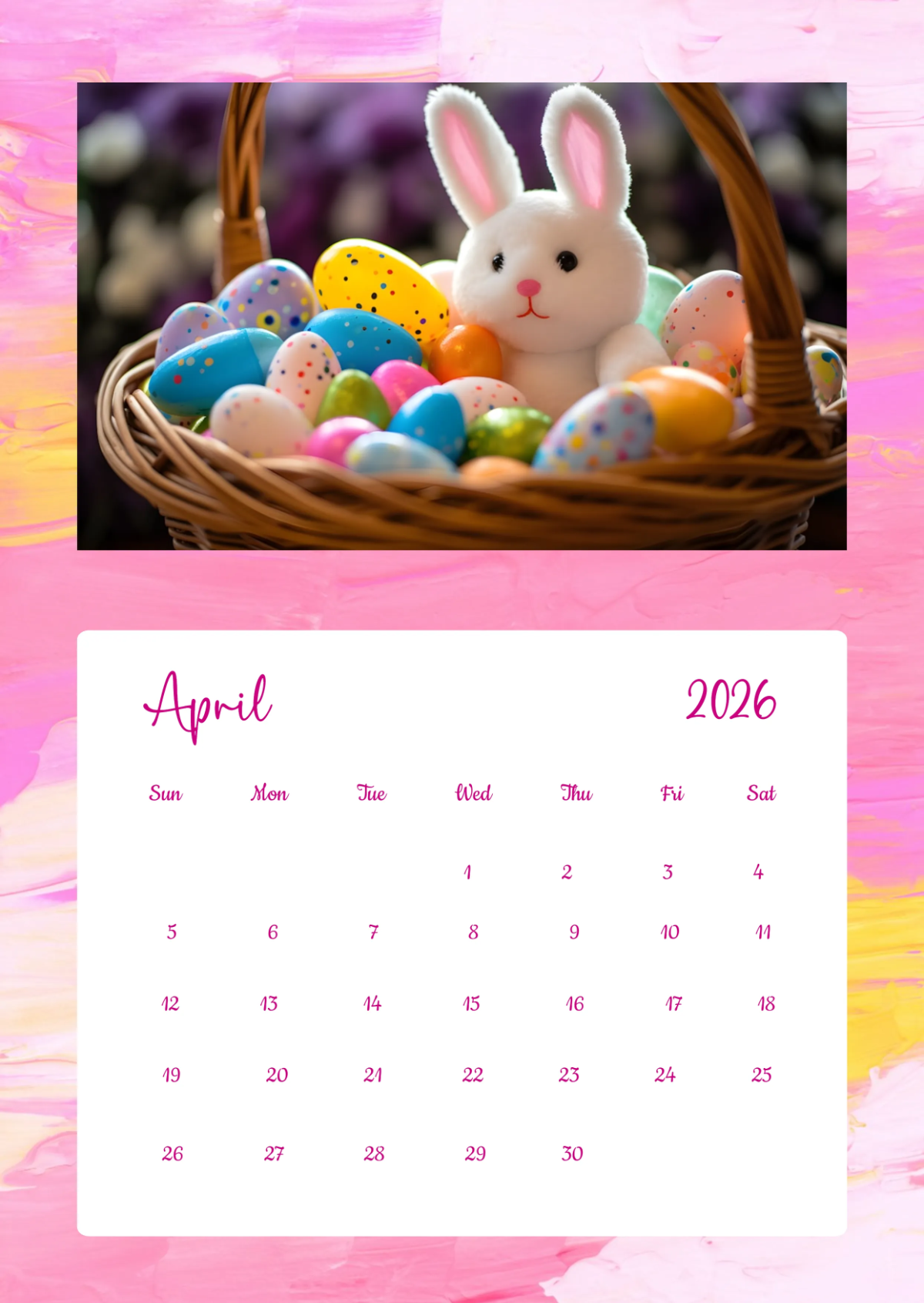 Free Colorful April 2026 Calendar Template to Edit Online