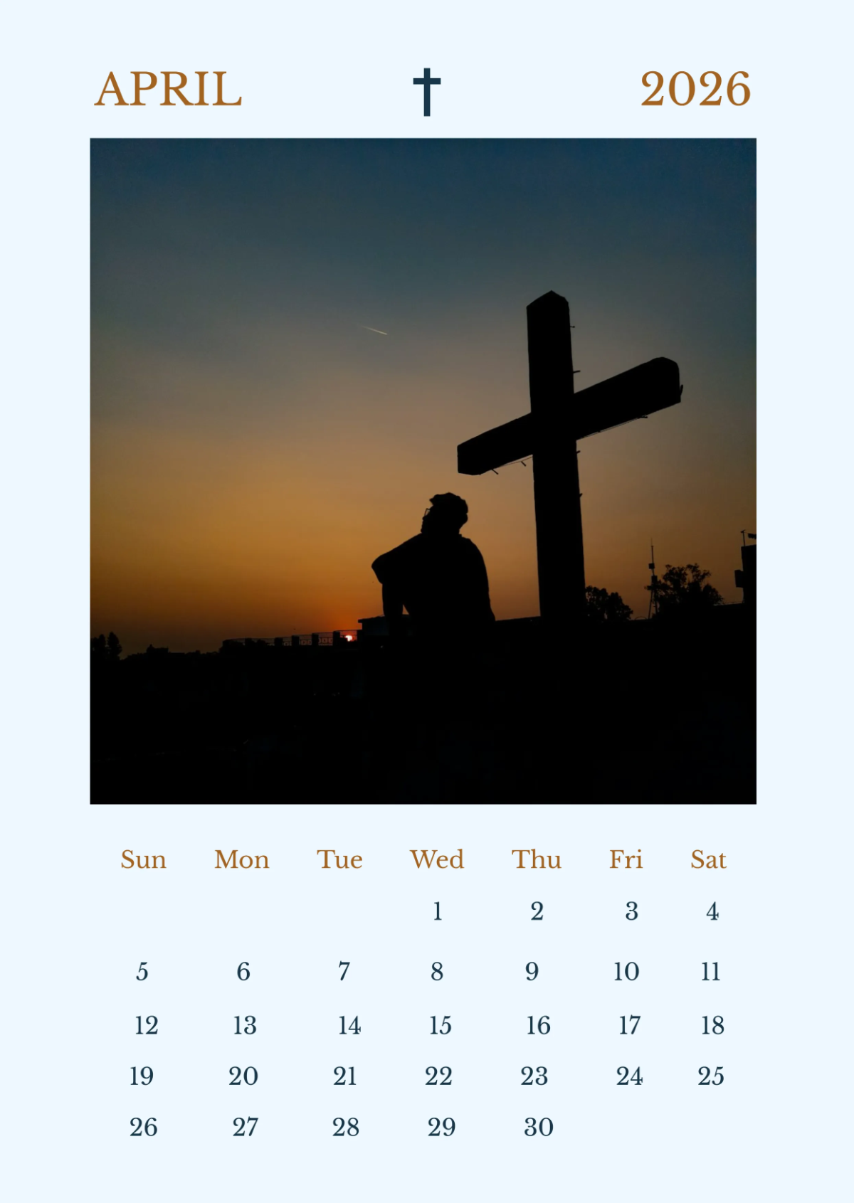 Free Religious April 2026 Calendar Template to Edit Online