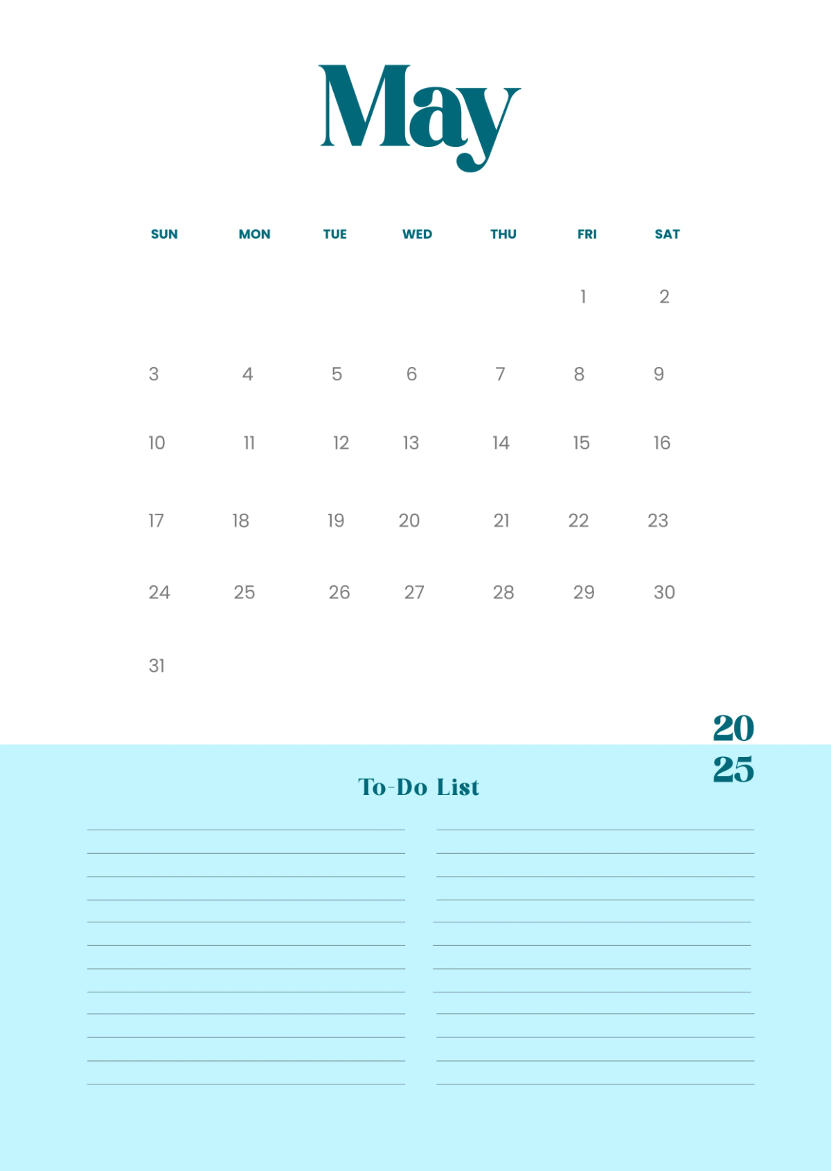 Free May 2026 Calendar with To-Do List Template to Edit Online