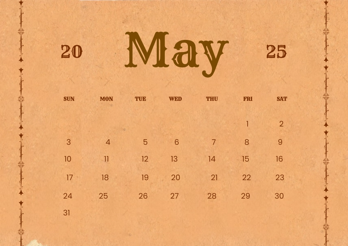 Free Classic May 2026 Calendar Template to Edit Online