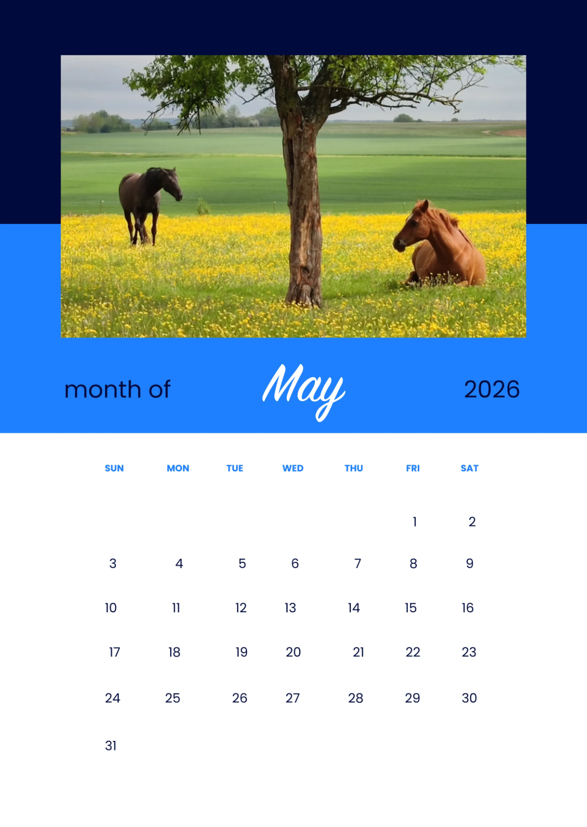 Free Simple May 2026 Calendar Template to Edit Online
