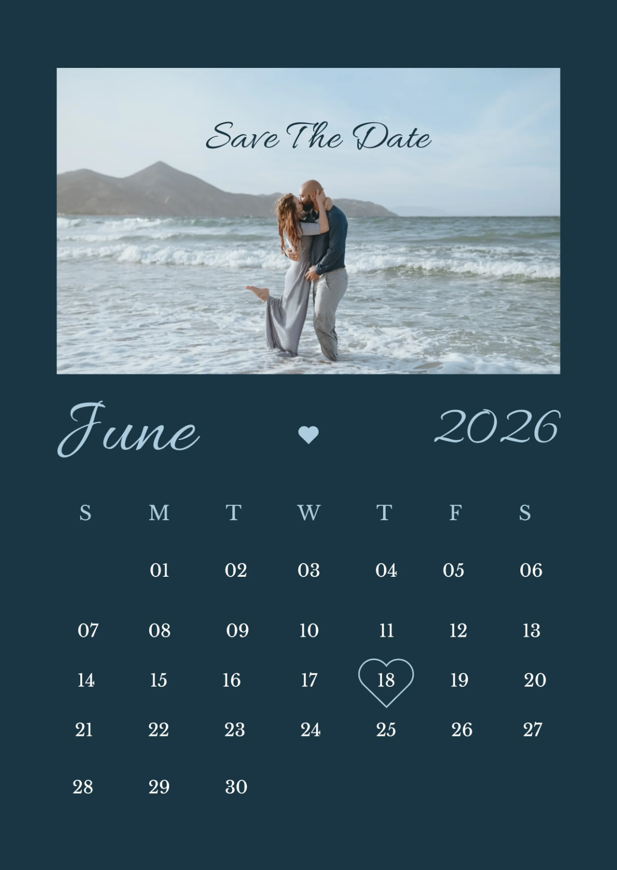 Free June 2026 Couple Photo Calendar Template to Edit Online