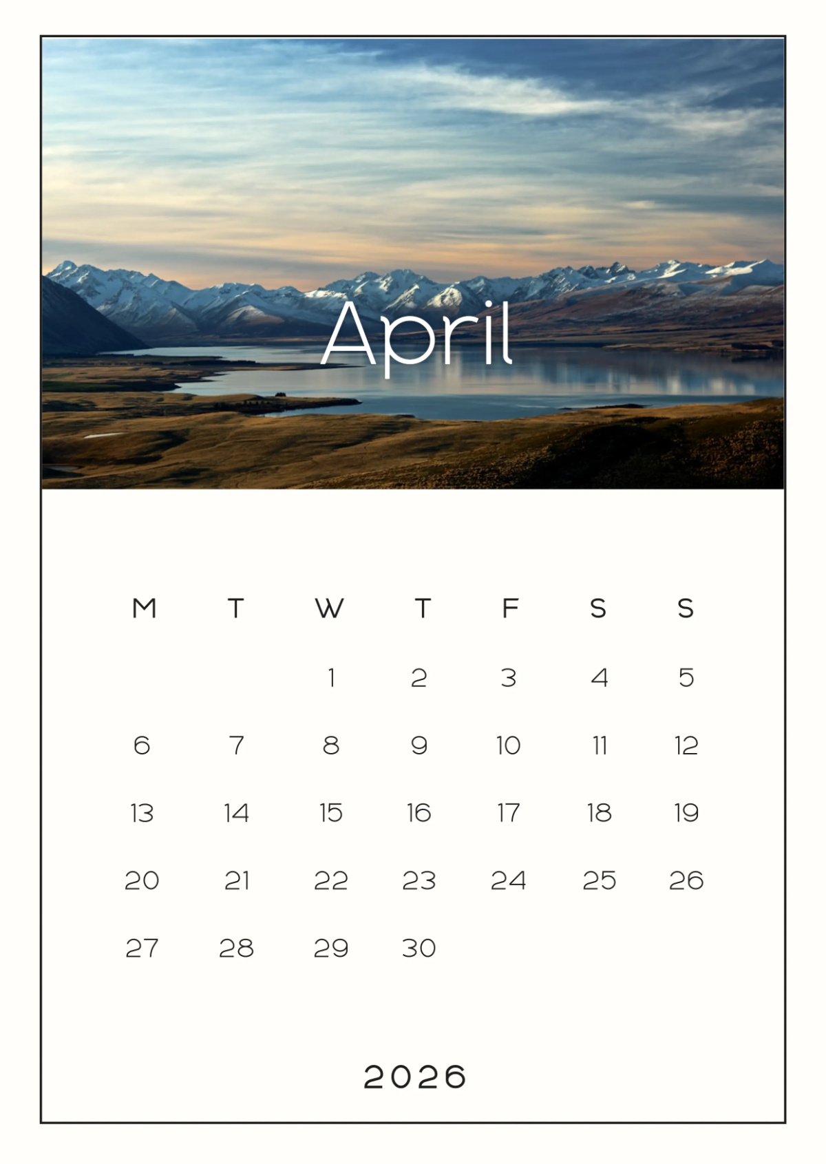 Free Scenery April 2026 Calendar Template to Edit Online