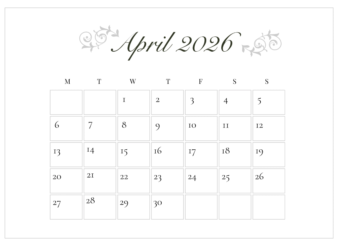 Free Elegant April 2026 Calendar Template to Edit Online