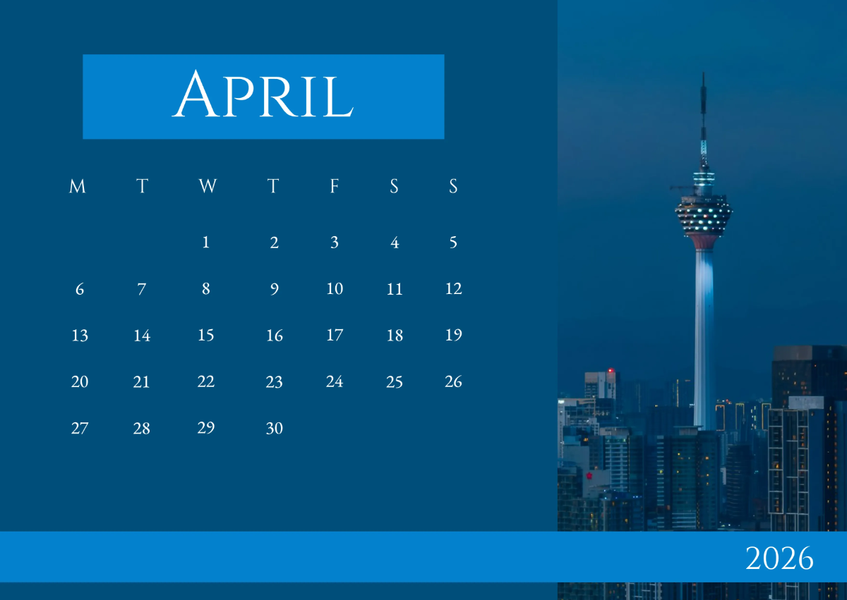 Free Beautiful April 2026 Calendar Template to Edit Online