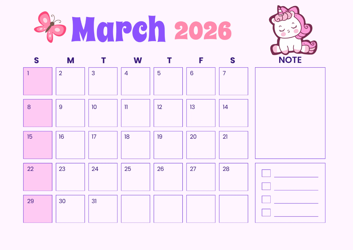 Free Cute March 2026 Calendar Template to Edit Online