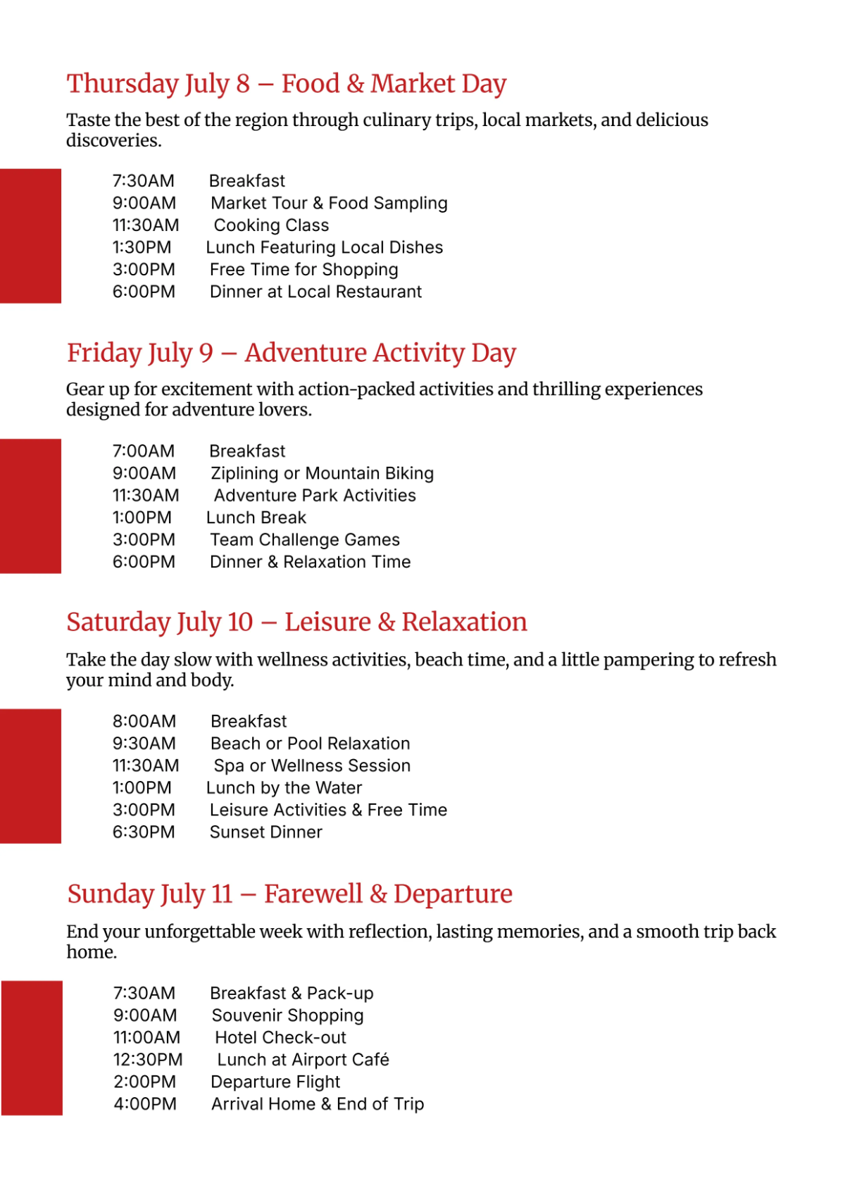 Free Printable Itinerary Template to Edit Online