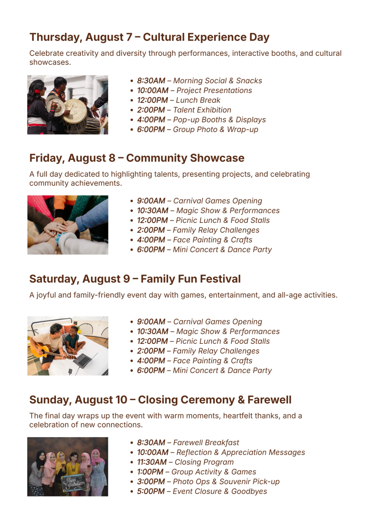 Free Editable Event Itinerary Template to Edit Online