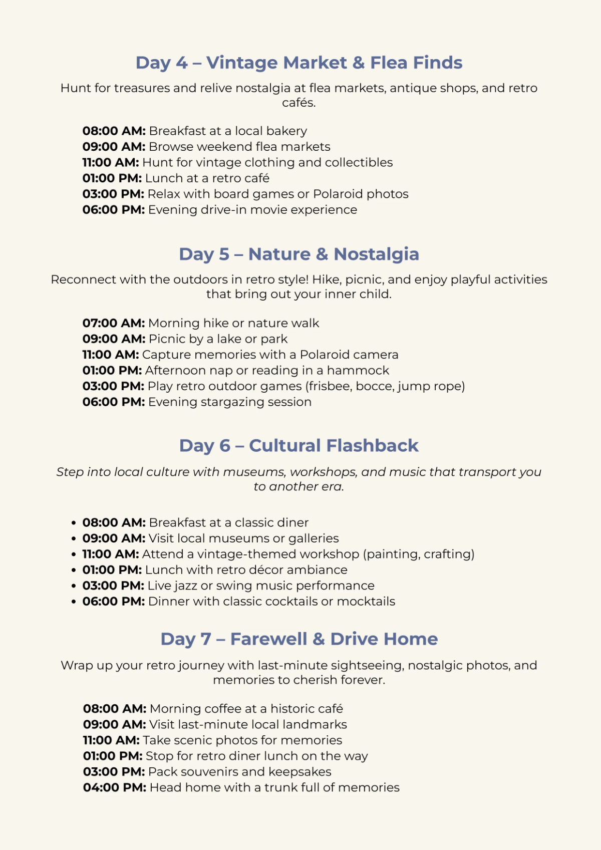 Free Retro Itinerary Template to Edit Online