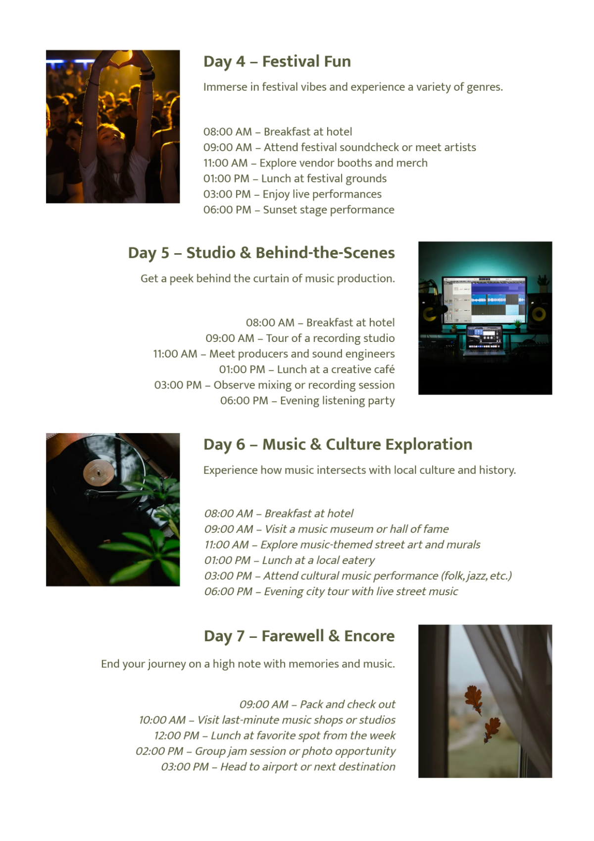 Free Music Itinerary Template to Edit Online