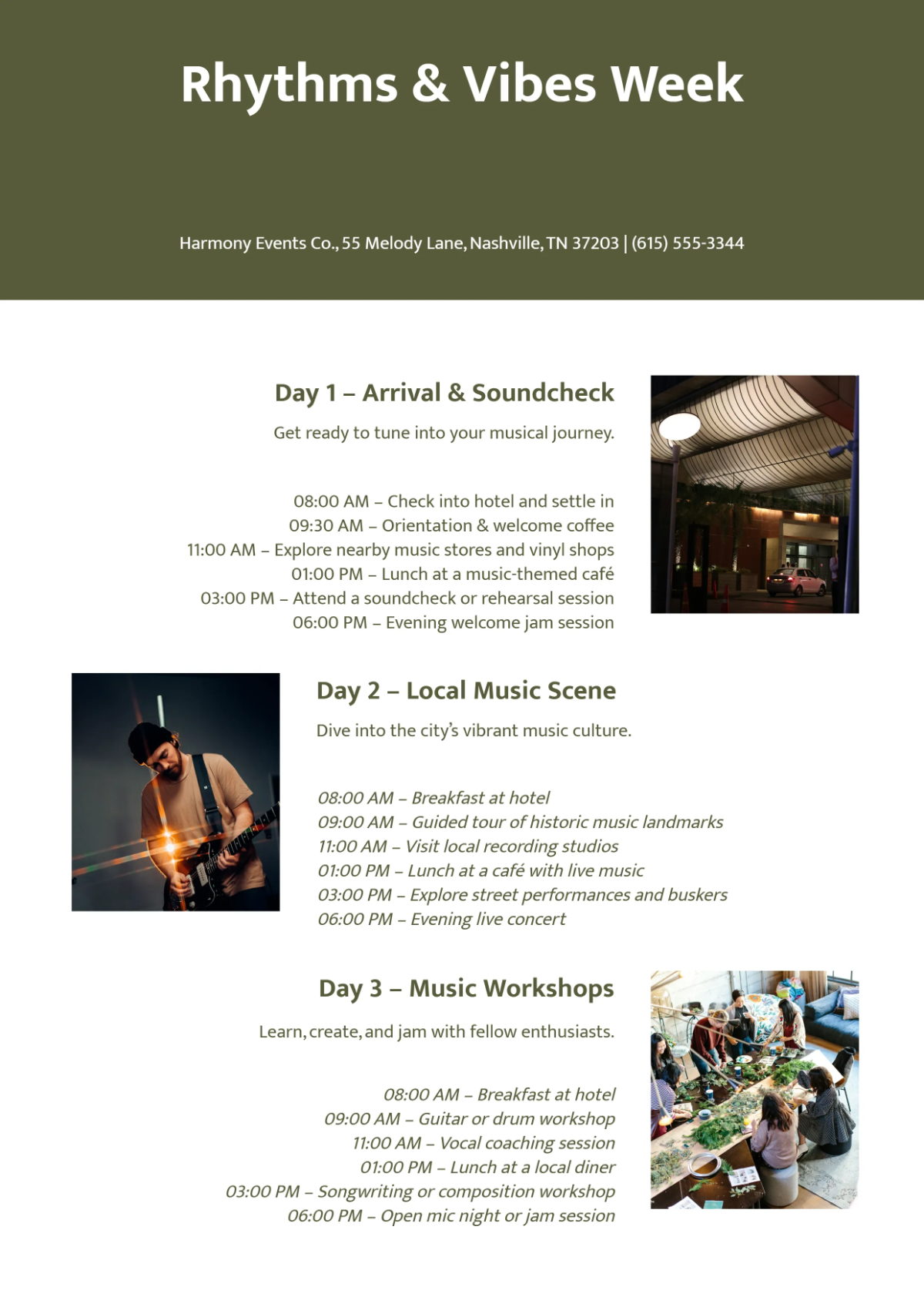 Free Music Itinerary Template to Edit Online