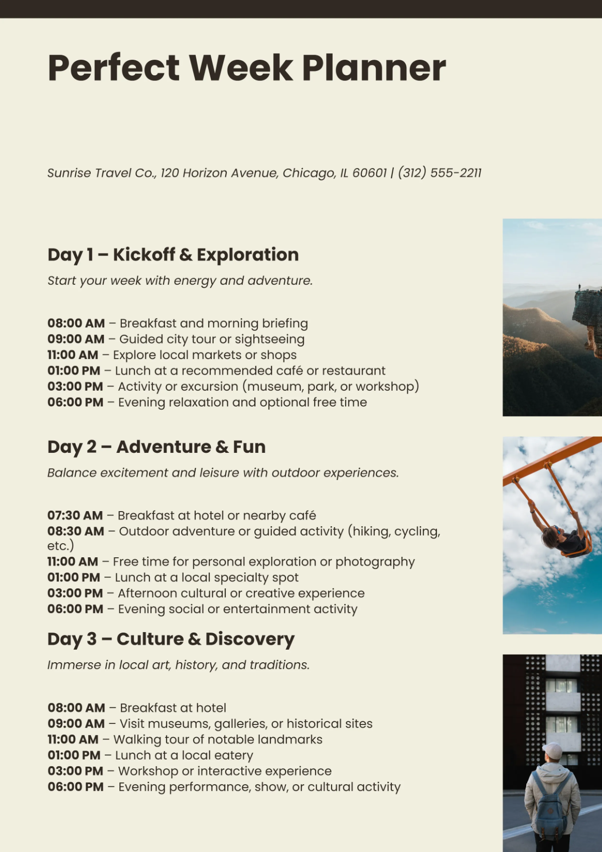 Free Best Daily Itinerary Template to Edit Online