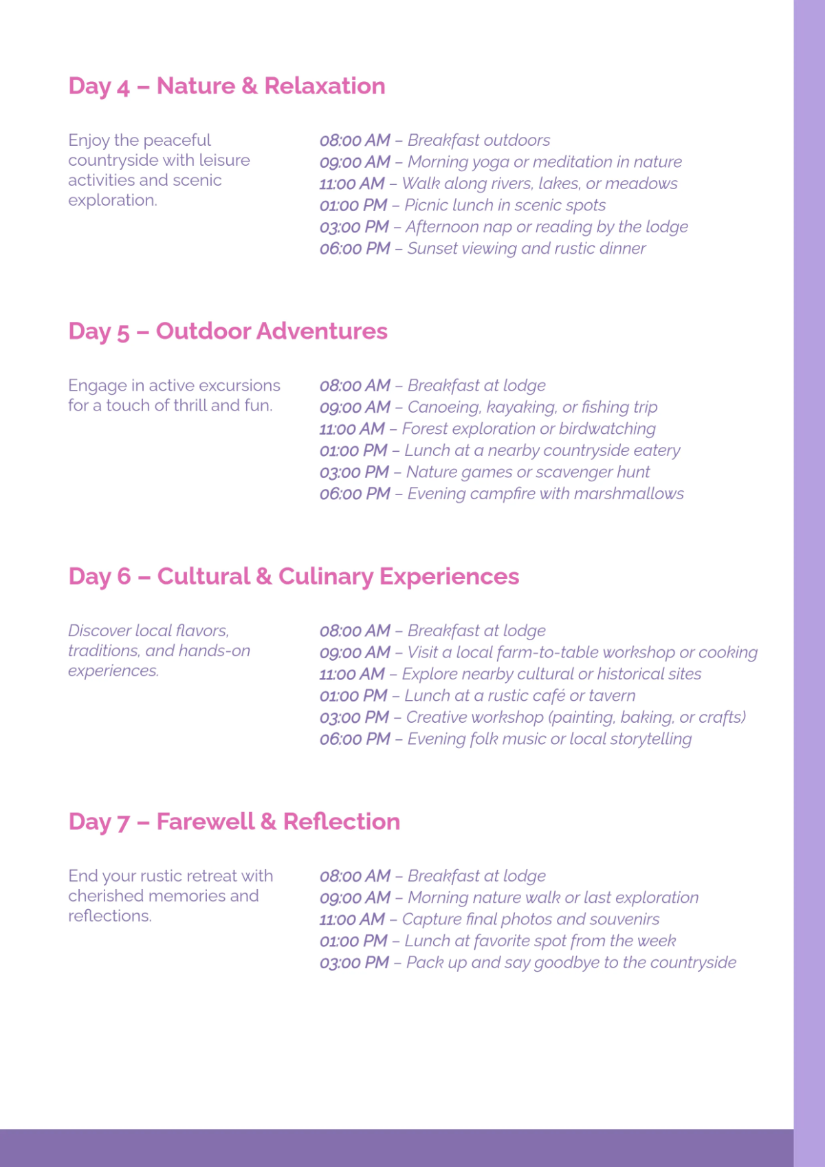 Free Rustic Itinerary Template to Edit Online